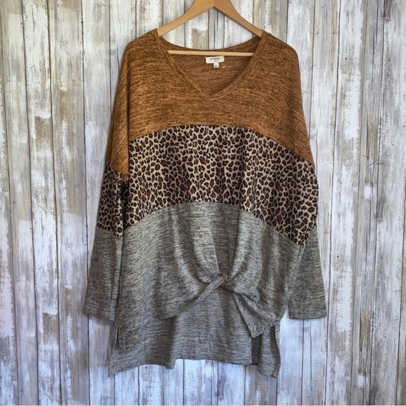Umgee Sweaters - Umgee Leopard Colorblock Sweater